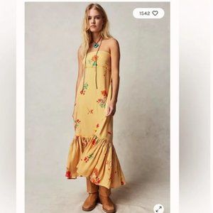 Free People Rosie Posie Srapless Midi Dress - Yellow Strip Floral - Size XS